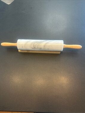 Marble Rolling Pin with Wooden Handles - White & Natural Wood
